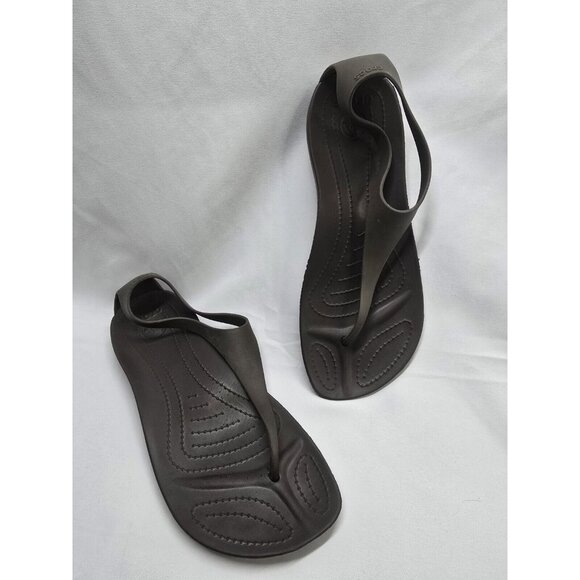 Crocs Serena T Strap Brown Sandals Women Size 9 US- Used - Picture 1 of 10